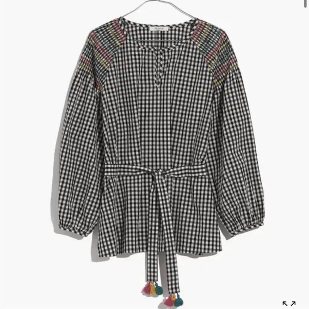 Madewell Smocked Gingham Top Size XL